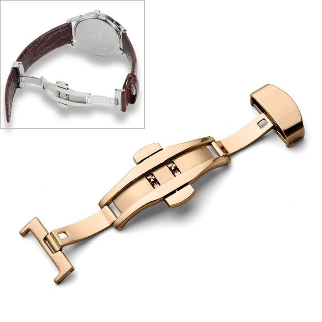 Wewoo - Bracelet pour montre connectée Montre-bracelet en cuir avec boucle à papillon acier inoxydable 316double pressiontaille 16 mm or rose Wewoo  - Bracelet connecté Wewoo