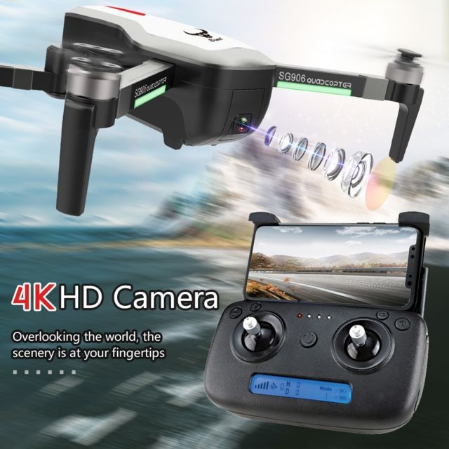 Drone connecté SG906 GPS 5G WIFI FPV 4K Caméra brushless selfie Pliable Drone Quadcopter + Sac blanc