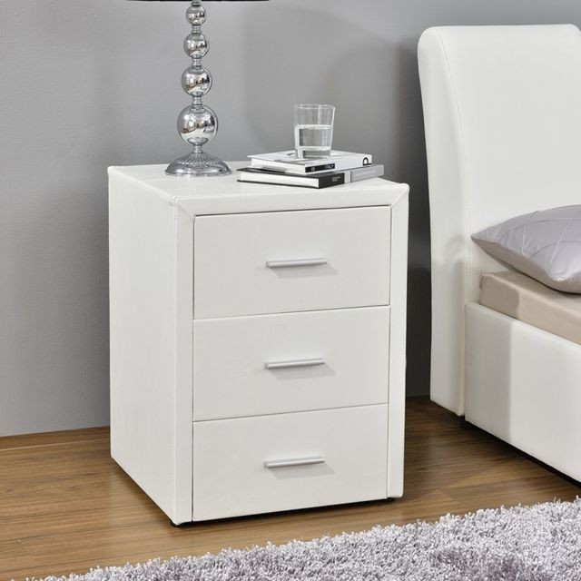Meubler Design - Table chevet 3 tiroirs Kasi - Blanc - Chevet Couleur bois et blanc