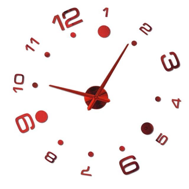 marque generique moderne diy grande horloge murale grande montre 3d miroir quartz analogique horloge rouge