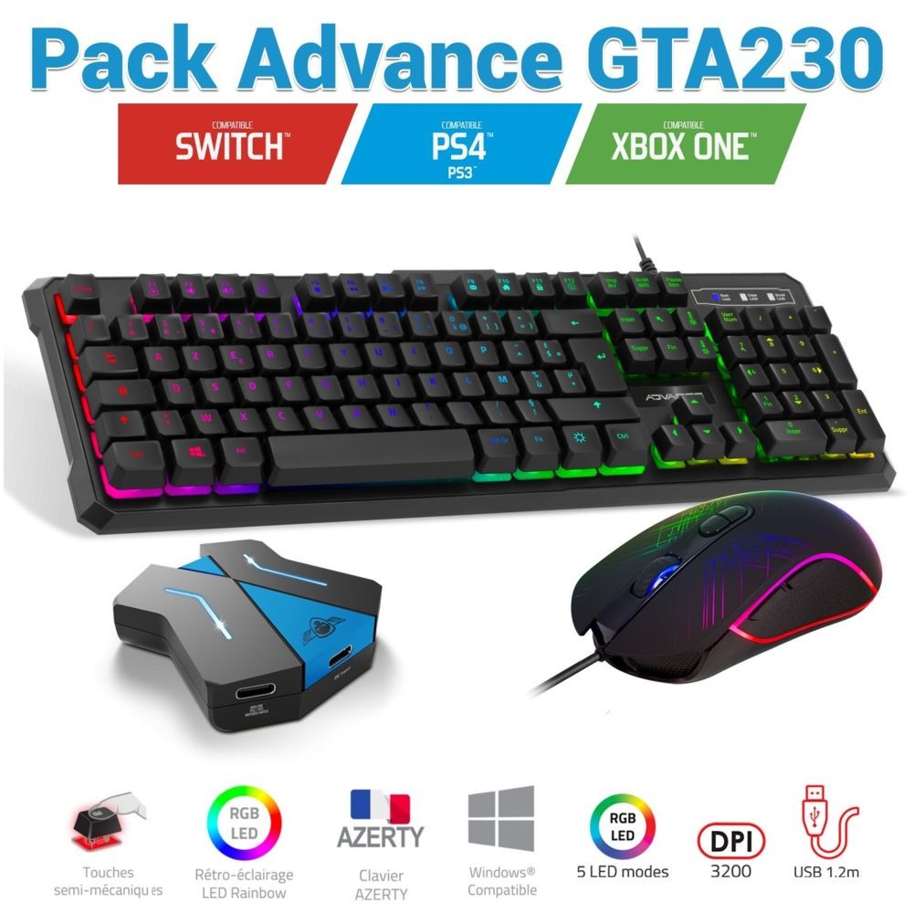 Advance Pack clavier, souris Advance GTA 230 et convertisseur pour PS4 / Xbox one / Switch