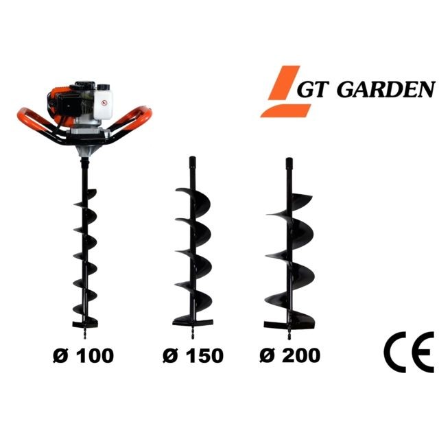 Gt Garden - Tarière thermique 52 cm3, 3 CV + lot de 3 mèches (100, 150 et 200 mm) Gt Garden   - Gt Garden