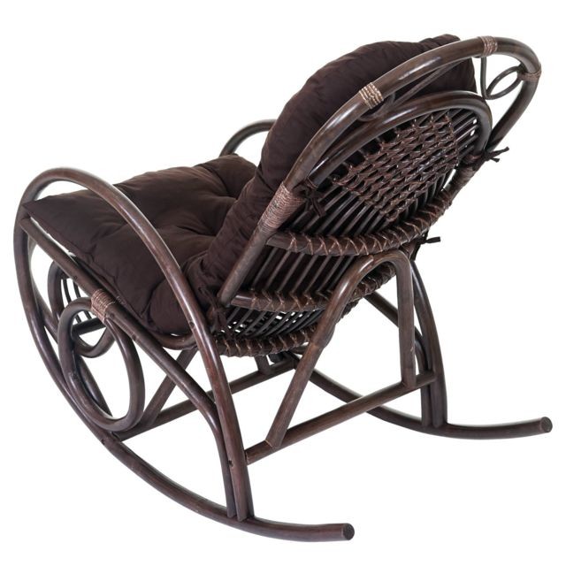 Fauteuils Fauteuil à bascule HWC-C40, rocking-chair, fauteuil en rotin, marron ~ coussin marron