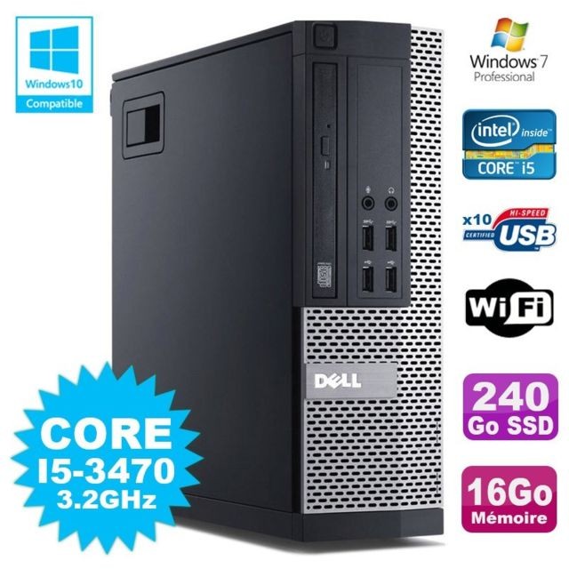 Dell - PC Dell 7010 SFF Core I5-3470 3.2GHz 16Go 240Go SSD DVD Wifi W7 - PC Fixe Intel core i5