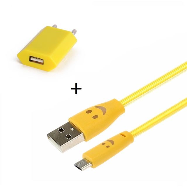 marque generique - Pack Chargeur pour SAMSUNG Galaxy A3 Smartphone Micro USB (Cable Smiley LED + Prise Secteur USB) Android Connecteur (JAUNE) marque generique  - Accessoire Smartphone marque generique