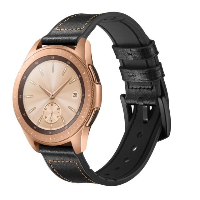 marque generique - Bracelet en cuir véritable Style or rose 20 mm noir pour votre Samsung Galaxy Watch marque generique  - Montre et bracelet connectés