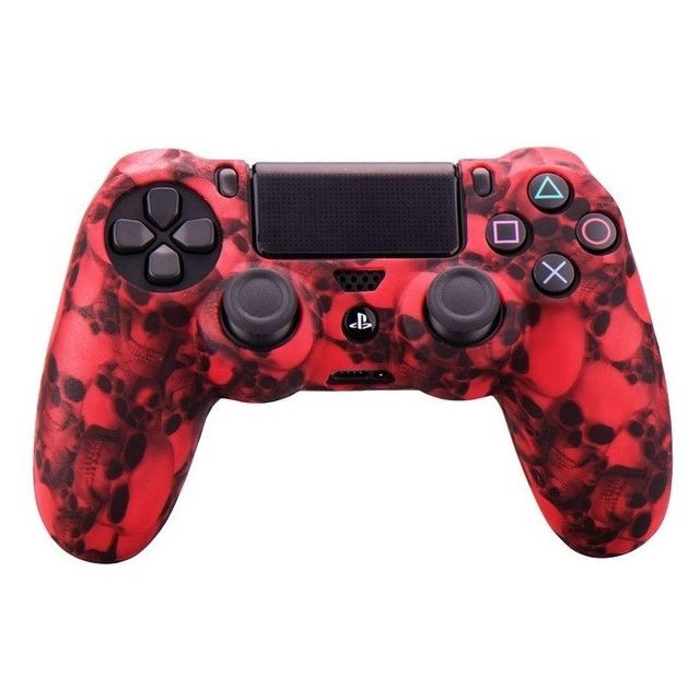 Manette PS4 Pack pour Manette PS4 (Coque Silicone + Protege Joysticks) Playstation Grip Accroche Protection (ROUGE)