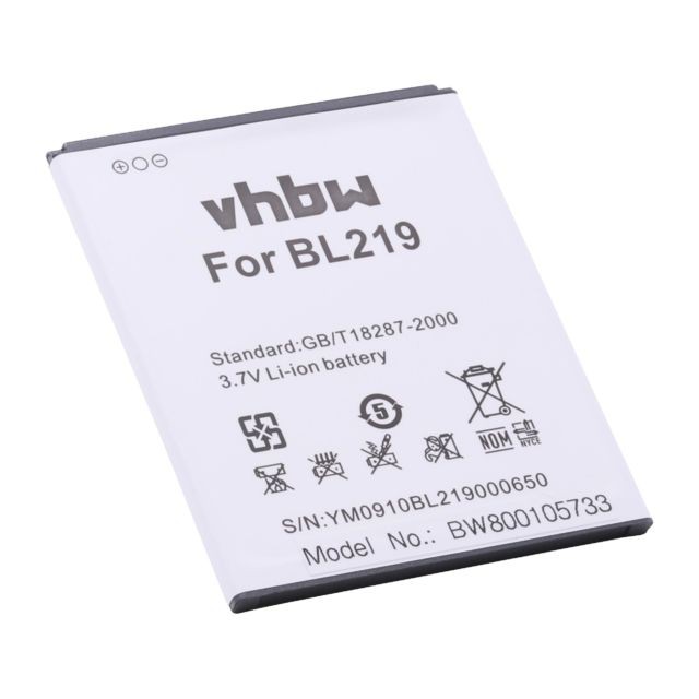 Vhbw - Batterie 1900mAh (3.7V) pour téléphone portable, smartphone Lenovo A388t, A880, A889 remplace BL219. Vhbw  - Batterie téléphone