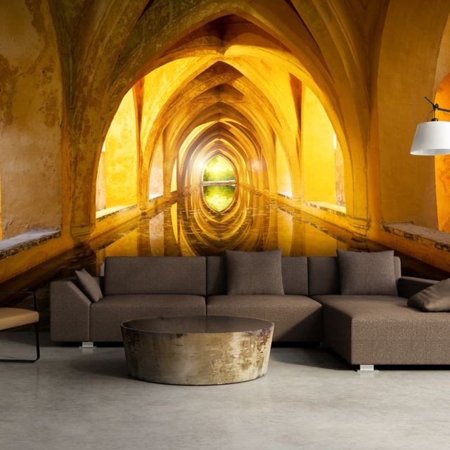marque generique - 250x175 Papier peint   Trompe l'oeil 3D et Perspective  sublime  The Golden Corridor - Revêtement sol & mur