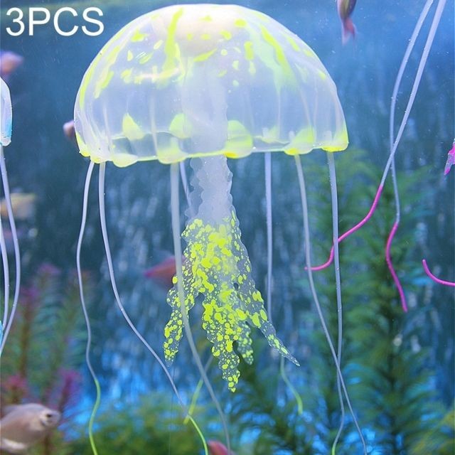 Wewoo - Décoration aquarium jaune 3 PCS Articles Silicone Simulation Fluorescent Sucker Jellyfish, Taille: 5 * 17 cm Wewoo  - Poissons
