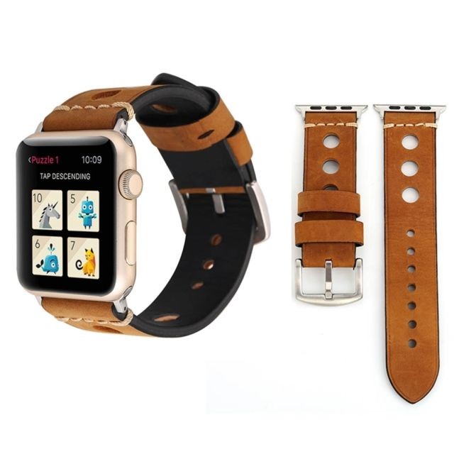 Wewoo - Bracelet marron pour Apple Watch Series 3 & 2 & 1 42mm Rétro Hole en cuir véritable Wewoo  - Accessoires Apple Watch Wewoo