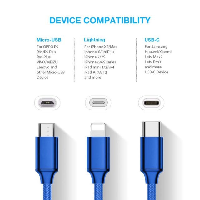 Cabling - CABLING® Chargeur Multiple Câble de données Multi-Ports USB Câble de Charge Rapide 3 A pour câble de Charge 3 A Lightning  Micro USB Type C - Cabling
