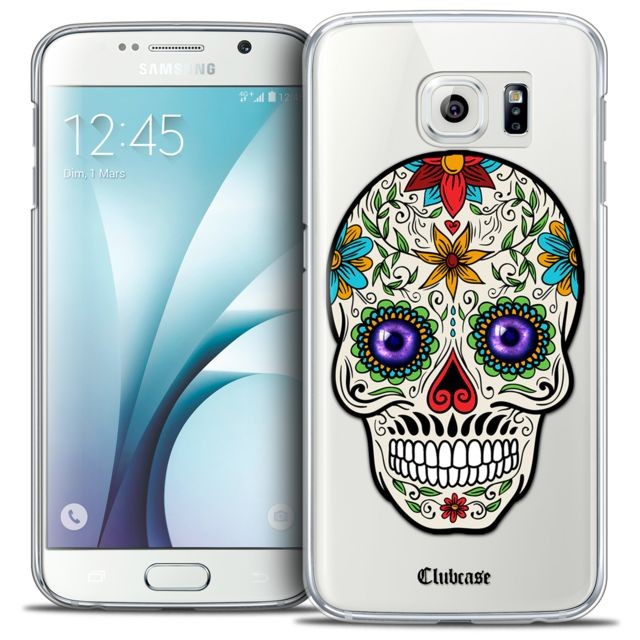 Caseink - Coque Housse Etui Samsung Galaxy S6 [Crystal HD Collection Skull Design Maria's Flower - Rigide - Ultra Fin - Imprimé en France] Caseink  - Coque, étui smartphone Polyuréthane/cuir