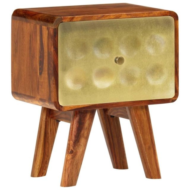 Vidaxl - Table de chevet Bois de Sesham solide Imprimé doré 49x40x30 cm - Meubles - Tables - Chevets | Brun | Brun - Table de chevet Chevet