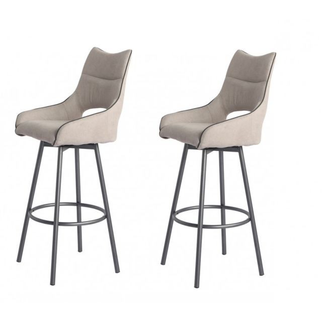 Meubletmoi - Lot de 2 chaises hautes de bar tissu beige et taupe - ROY Meubletmoi  - Tabouret taupe