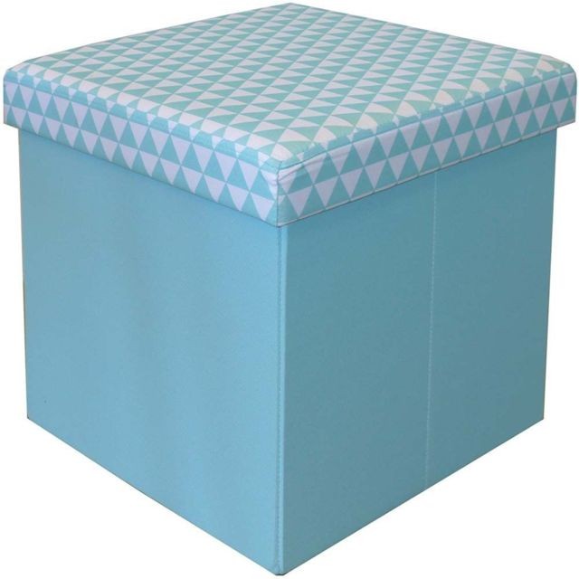 Jardindeco - Pouf coffre carré pliable scandinave bleu. Jardindeco  - Poufs Toile 100% coton