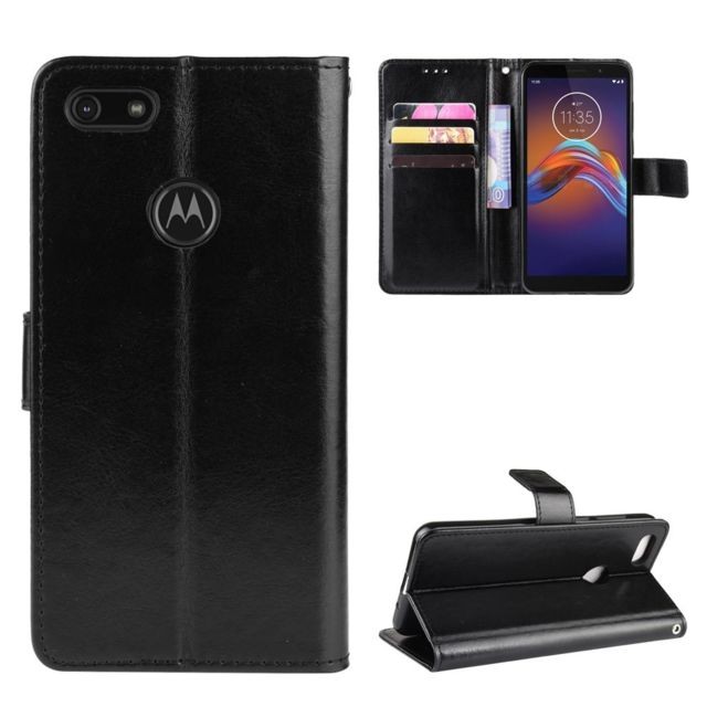 marque generique - Etui en PU + TPU surface de cheval fou noir pour votre Motorola Moto E6 Play marque generique - marque generique