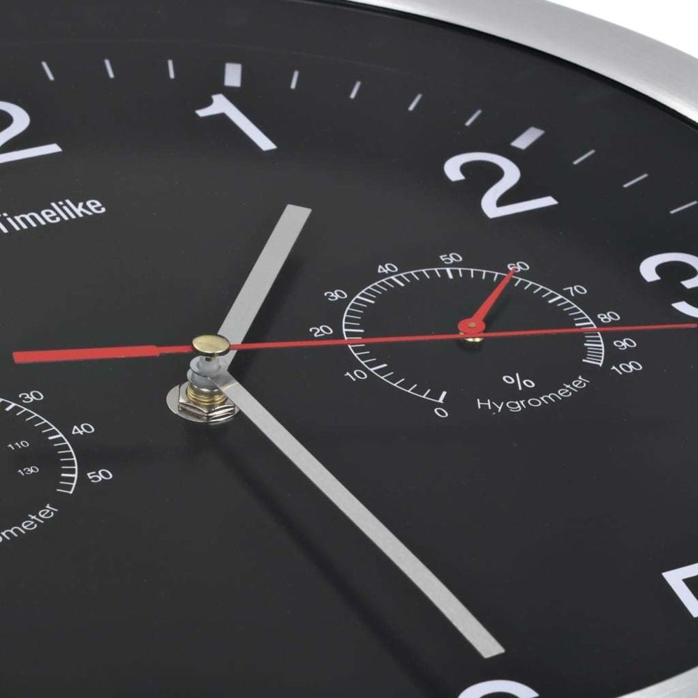 vidaXL Horloge Murale à Quartz Hygromètre Thermomètre Noir Pendule de Cuisine