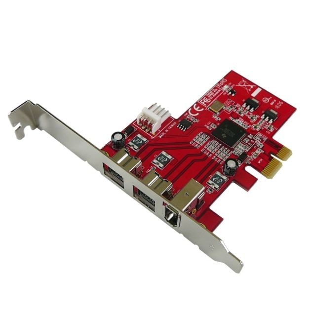 Kalea-Informatique - Carte contrôleur PCIe FIREWIRE 400 (Ieee1394a) et 800 (ieee3194b) avec chipset TI XIO2213 - 2 + 1 ports - Carte Contrôleur