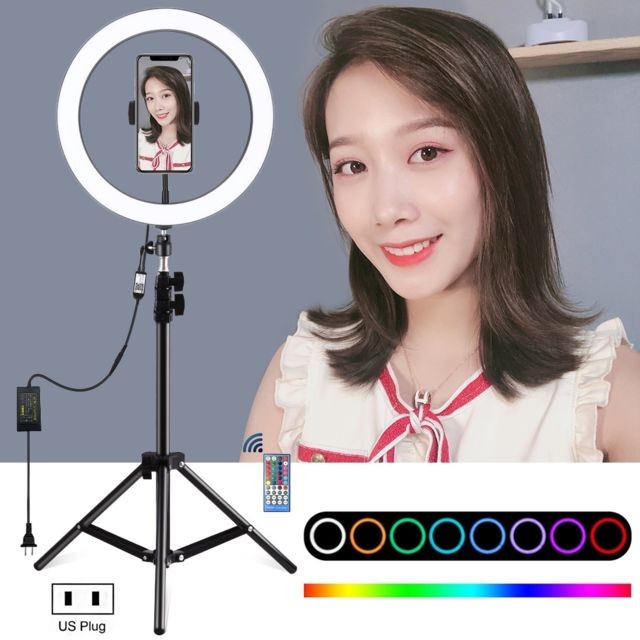 Wewoo - 1.1m Trépied + 12 pouces RGB Dimmable LED Ring Vlogging Selfie Photographie Vidéo Lumières Kits de diffusion en direct avec chaussure froide Ball Head & Phone Clamp US Plug Wewoo  - Accessoire Photo et Vidéo