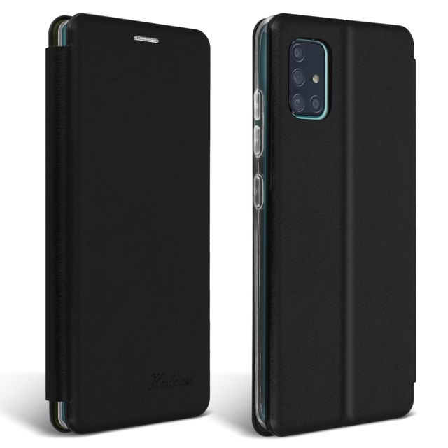 Avizar - Étui Galaxy A51 Cuir Texturé Clapet Porte-carte Support Vidéo noir - Accessoire Smartphone Samsung galaxy a51