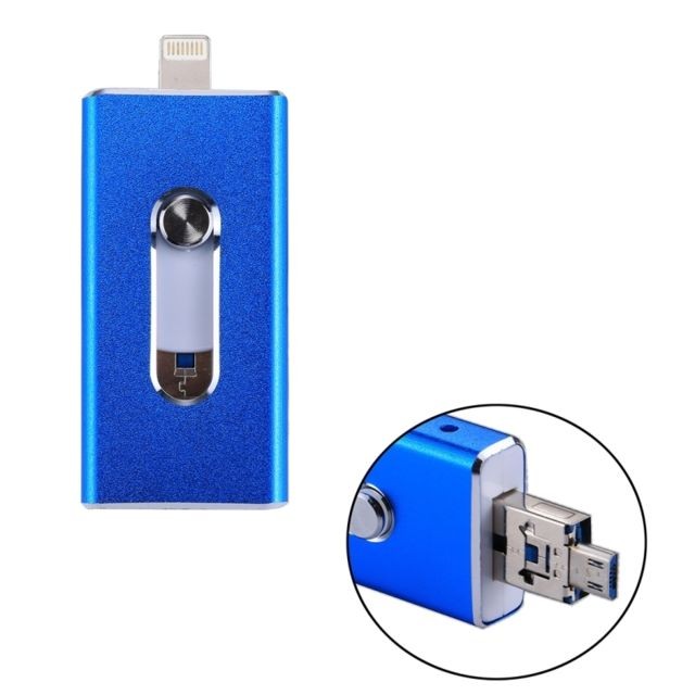 Wewoo - Clé USB bleu pour iPhone et iPad & iPod la plupart des smartphones Android PC 3 en 1 USB 2.0 Lightning 8 broches Micro USB 16 Go Flash Drive, Wewoo  - Périphériques, réseaux et wifi