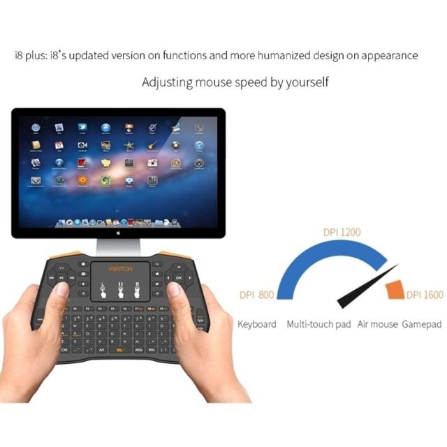 Pack Clavier Souris Pour TV Box, Mi noir ordinateur, tablette, ordinateur portable et projecteur i8 Plus Mis à jour 2.4GHz QWERT Mini clavier sans fil avec pavé tactile