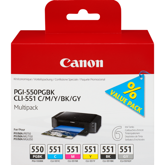 Canon - PGI-550 CLI 551 - Multipack Cartouche d'encre 5 couleurs Canon   - Cartouche d'encre