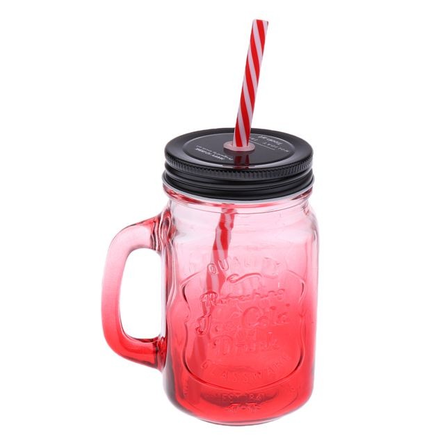 marque generique confiture de maçon en verre dégradé pot à cocktail pot et poignée 480 ml rouge