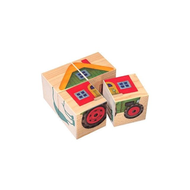 Jeux d'encastrement Selecta Puzzle 4 cubes imagés La ferme