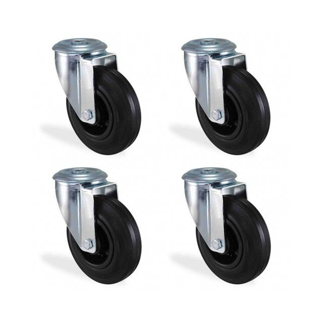 marque generique - Lot roulettes à oeil pivotantes caoutchouc noir diamètre 100mm charge 210kg marque generique  - Cheville
