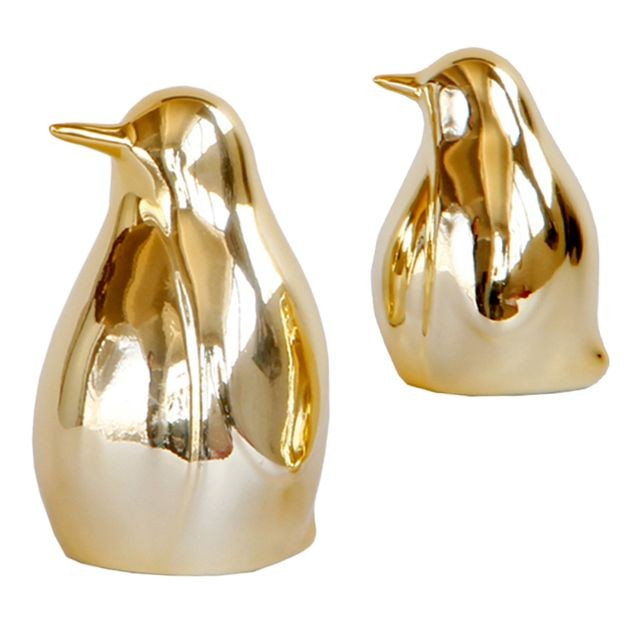 Objets déco marque generique Figurine Jardin Pingouin en céramique doré