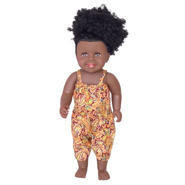 marque generique - 30cm réaliste bébé poupée vinyle africain noir nouveau-né en vêtements orange marque generique  - Poupées