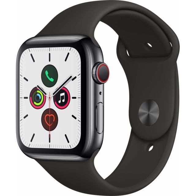Apple - Watch 5 - 44 - Cellular - Acier noir / Bracelet Sport Noir - Bonnes affaires Apple