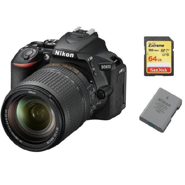 Nikon - NIKON D5600 KIT AF-S 18-140mm F3.5-5.6G ED VR DX + 64GB SD card + EN-EL14A Battery Nikon  - Reflex Numérique Nikon