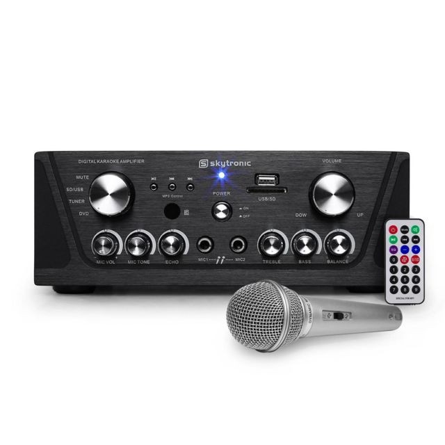 Flash - Amplificateur Skytronic karaoké noir USB/SD/FM 160W + 1 Microphone filaire silver - Home-cinéma