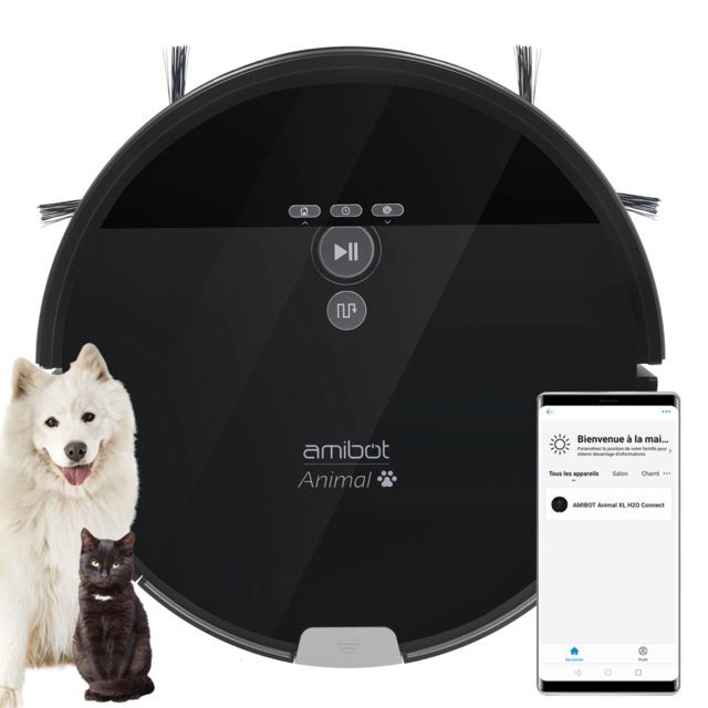 Amibot - Robot aspirateur et laveur AMIBOT Animal XL H2O Connect spécial poils d’animaux de compagnie - Electroménager connecté