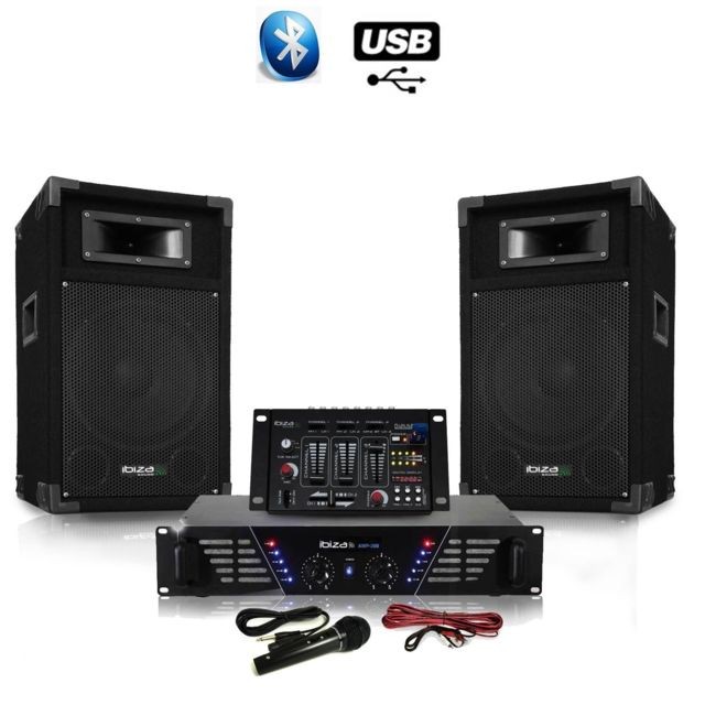 Packs DJ Ibiza Sound Pack Sono DJ300-BT ampli + HP 500W Table de mix
