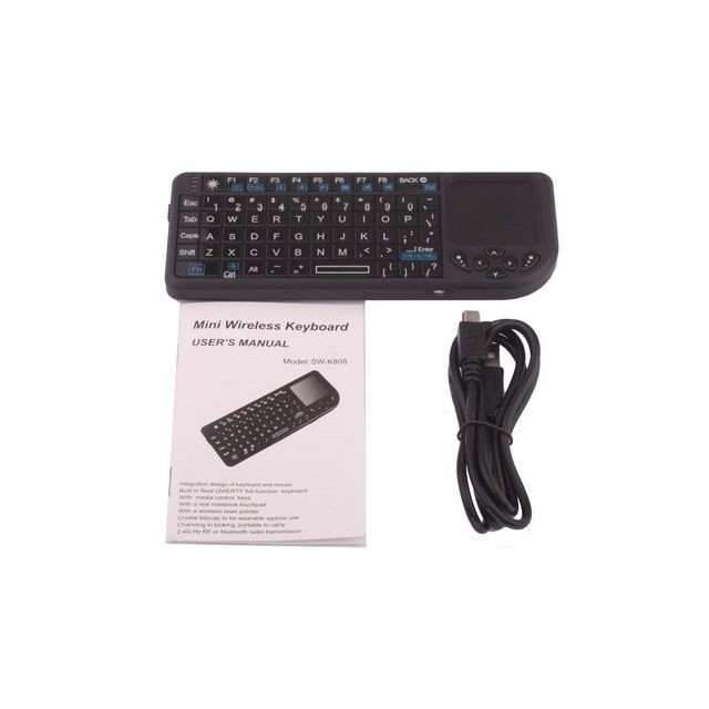 Clavier 2.4GHz Wireless Mini PC clavier noir avec pointeur laser Touchpad