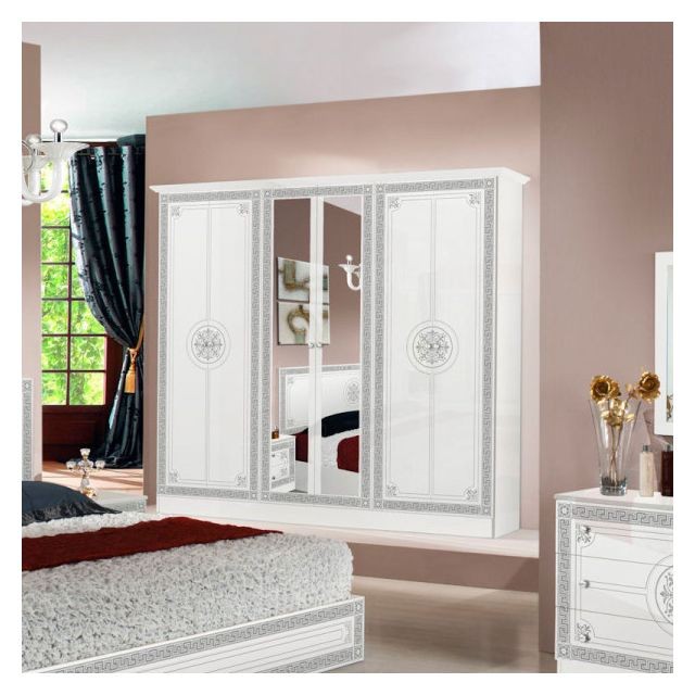 Dansmamaison Chambre complète 160*200 Blanc/Gris - HURFA - L 165 x l 206 x H 106 cm