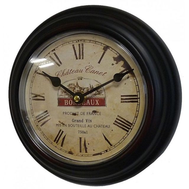 Horloges, pendules L'Héritier Du Temps Horloge Murale en Fer Noir avec Vitre en Plexiglass Pendule de Cuisine Chateau Canet Bordeaux 4x21x21cm