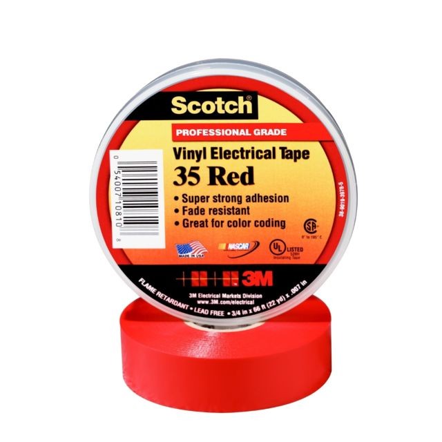 3M - ruban adhésif vinyle - 3m scotch 35 - rouge - 19 mm x 20 mètres - 3m 80055 - Fixation