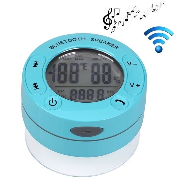 Enceinte PC Wewoo Enceinte Bluetooth étanche bleu IPX4 imperméable Rechargeable Haut-parleur de douche, température de et l'affichage de l'humidité