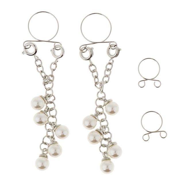 marque generique - 2 paires dangle bague en métal mamelon fausse perle clip non percé réglable marque generique  - Perles