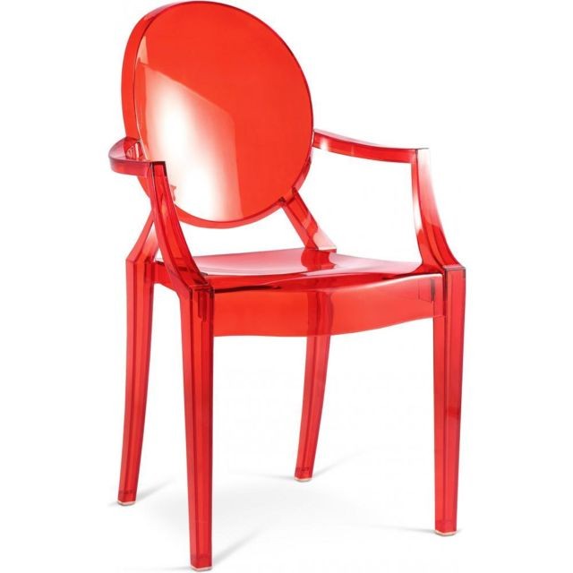 Iconik Interior - Chaise de salle à manger transparente - Design avec accoudoirs - Louis XIV Rouge transparent Iconik Interior - Chaise design rouge