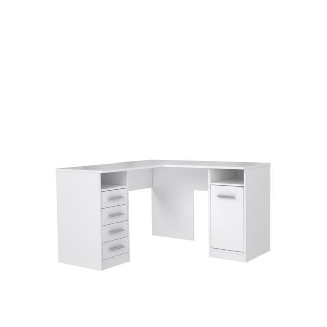 Cstore - CSTORE - tolede bureau d'angle 1 porte 4 tiroirs - décor papier blanc - l 125xp 125xh 75 cm Cstore   - Mobilier de bureau Bois foncé, blanc