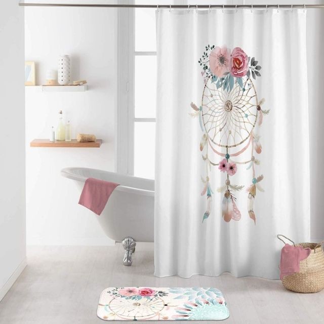 Douceur D'Interieur - Rideau de douche avec crochets imprimé Oiti - L 200 x l 180 cm - Polyester - Rideaux douche Douceur D'Interieur
