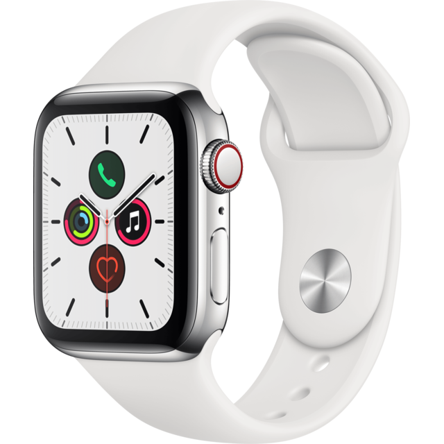 Apple - Watch 5 - 40 - Cellular - Acier / Bracelet Sport Blanc Apple   - Apple Watch