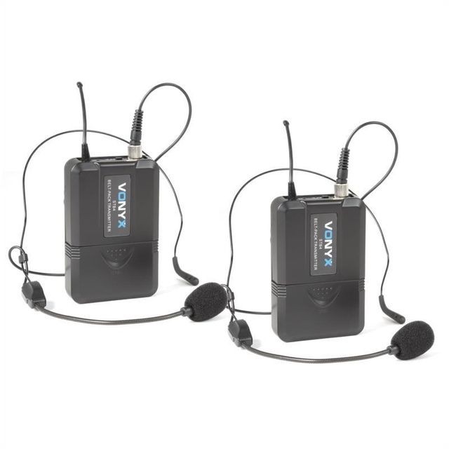 Vonyx Vonyx WM73H Set de 2 micros VHF sans fil 2 canaux 2 émetteurs de poche + casque Vonyx