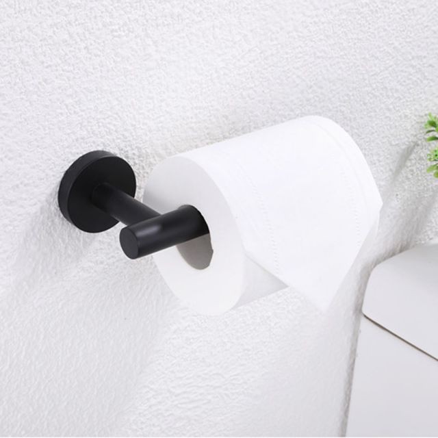 Generic Papier toilette Porte-papier hygiénique Support rouleau distributeur en acier inoxydable Noir